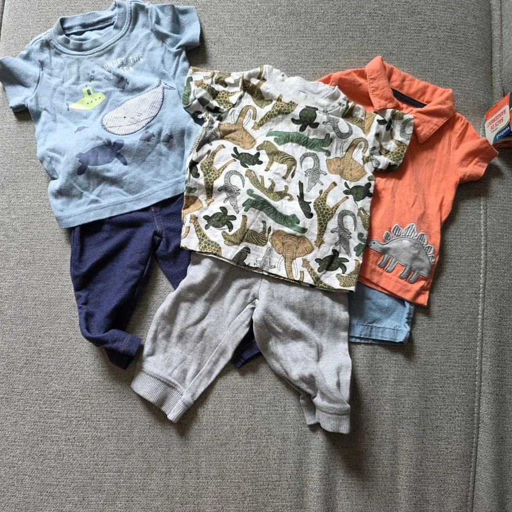 Just One You by Carters Baby Boy 6M 3 Outfit Bundle Dinosaur Safari Sea‎ Animal